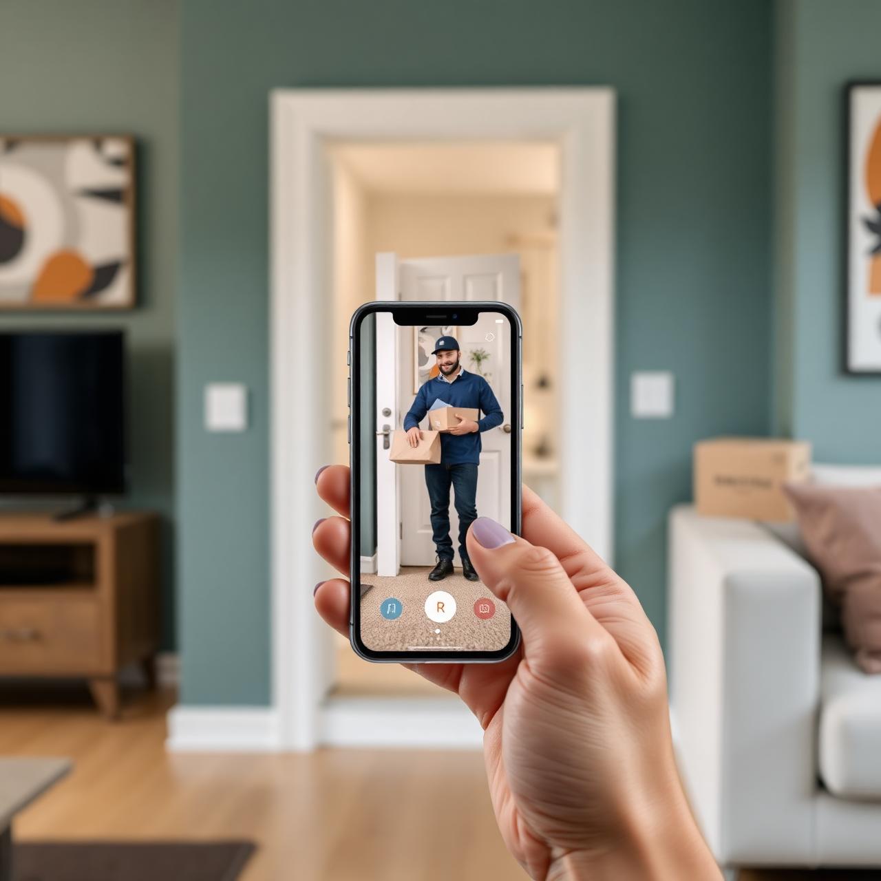 Bezoeker bekijken via intercom-app op smartphone